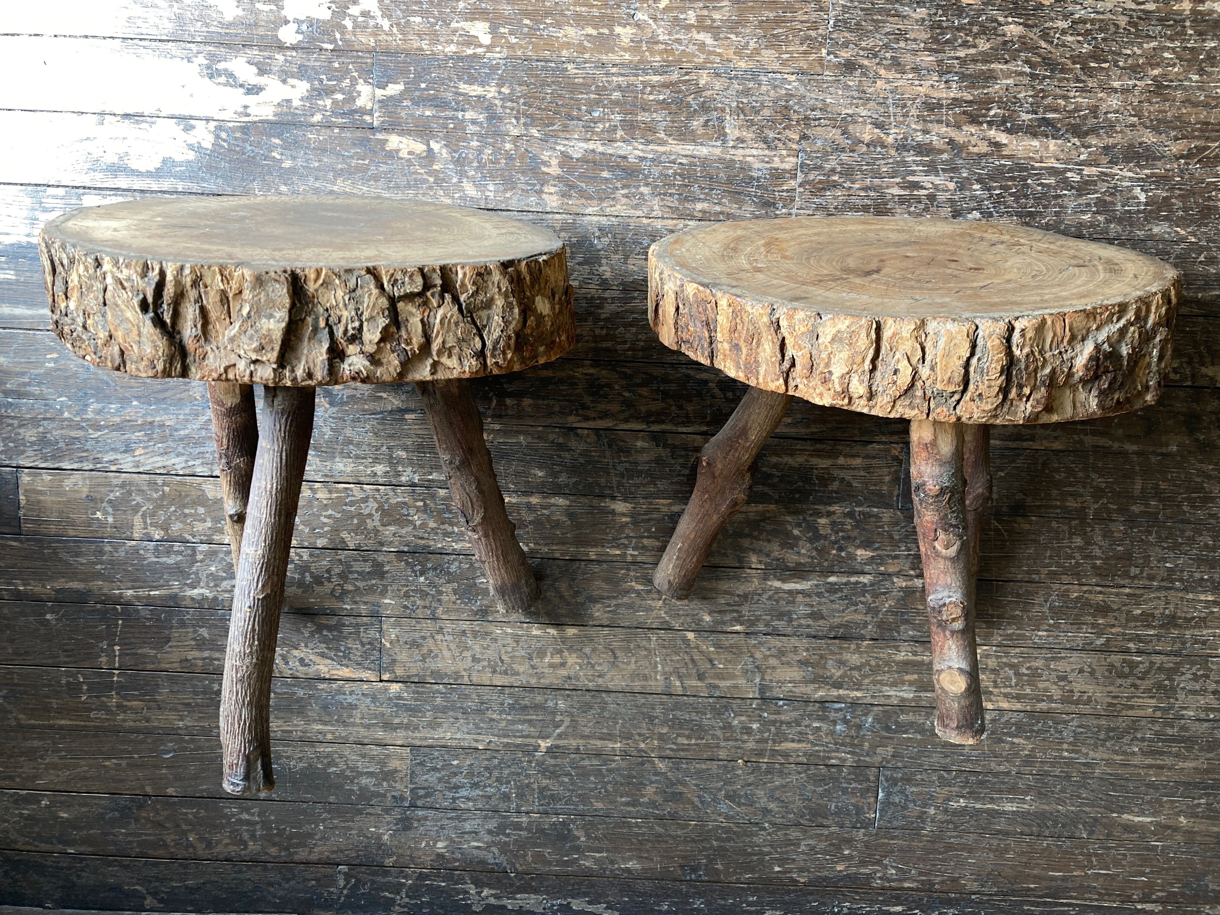 Pair of mountain coffee tables made of logs 1970