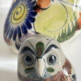 Duo de hiboux en céramique artisanale vintage