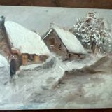 Peinture à l'huile sur panneau paysage de montagne fin 1800