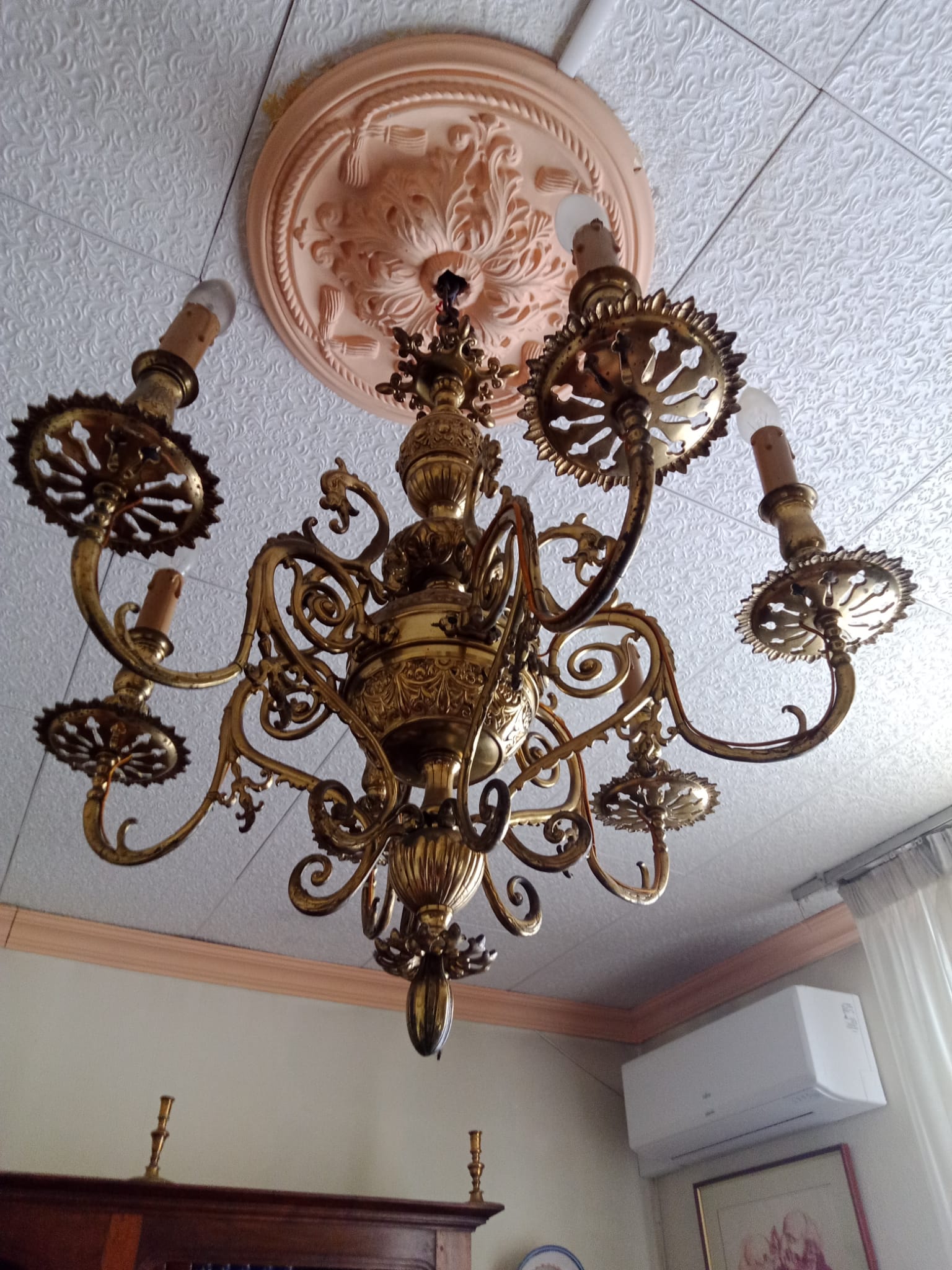 Gilded bronze chandelier 6 lights XIX th