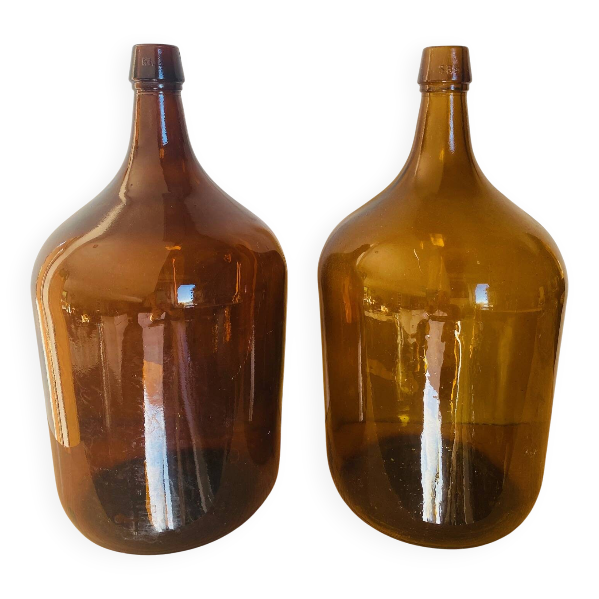 Pair of amber glass lady jeanne.