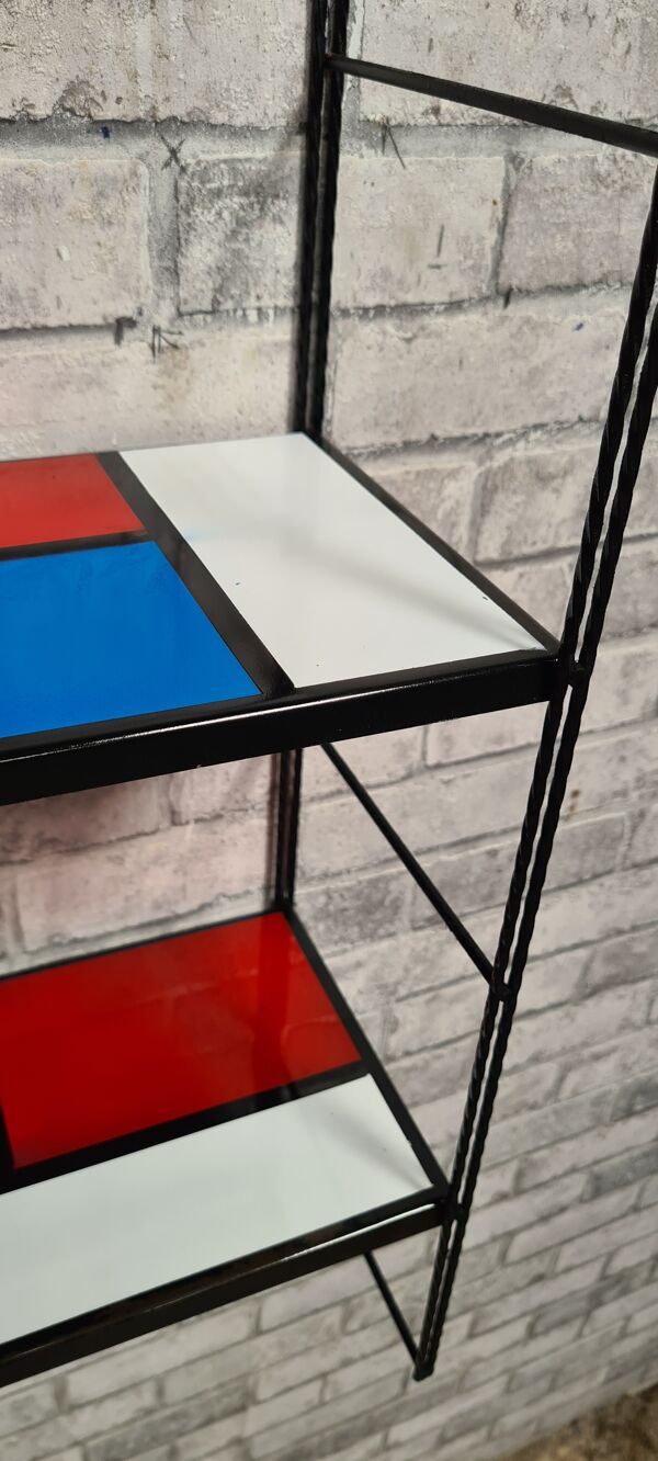 Etagere string style piet mondrian montants noir 48x58x16