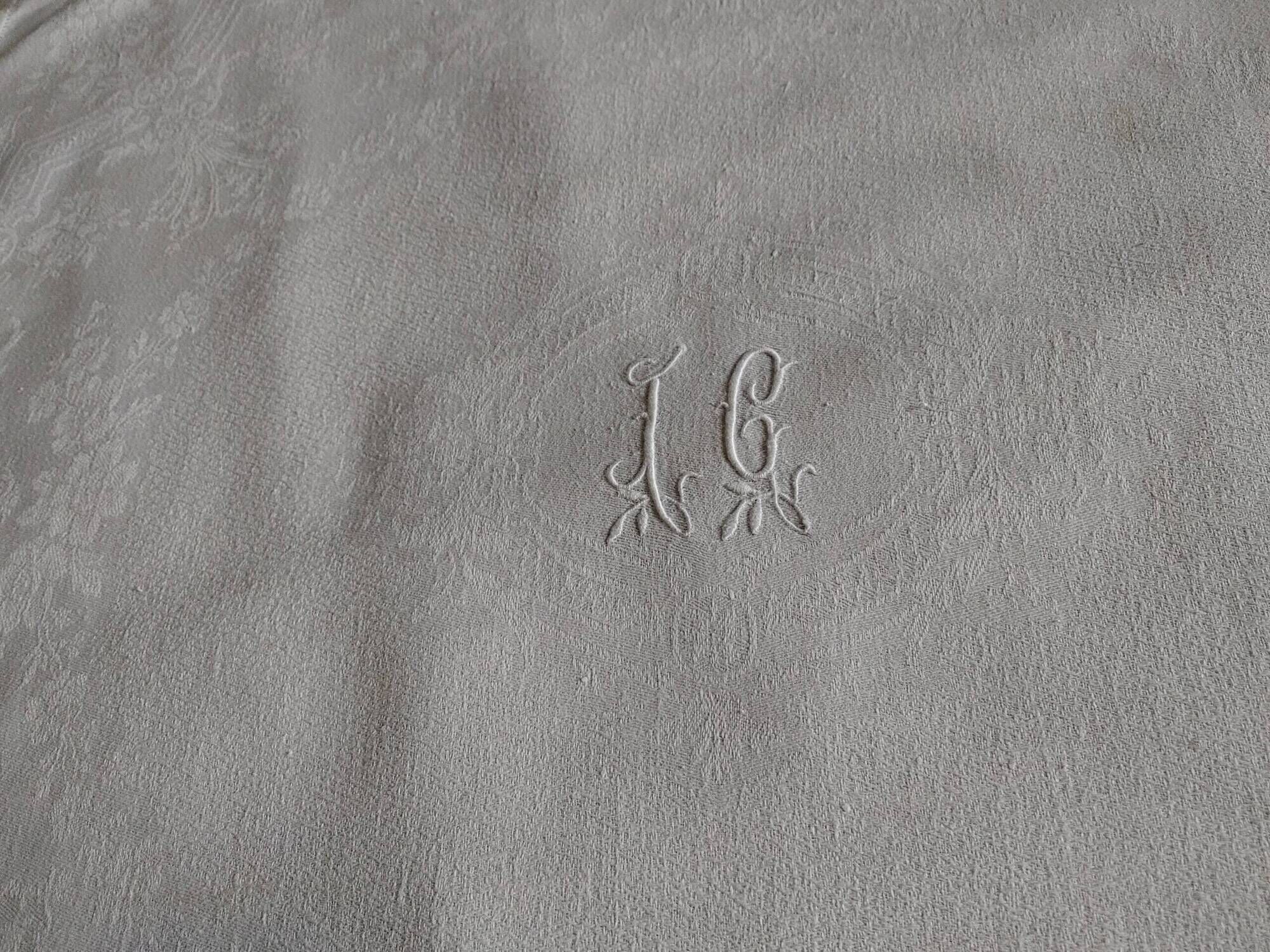 12 old table napkins - Linen & silk damask with Floral decoration - JC monograms