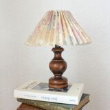 Wooden table lamp with vintage floral pleated lampshade