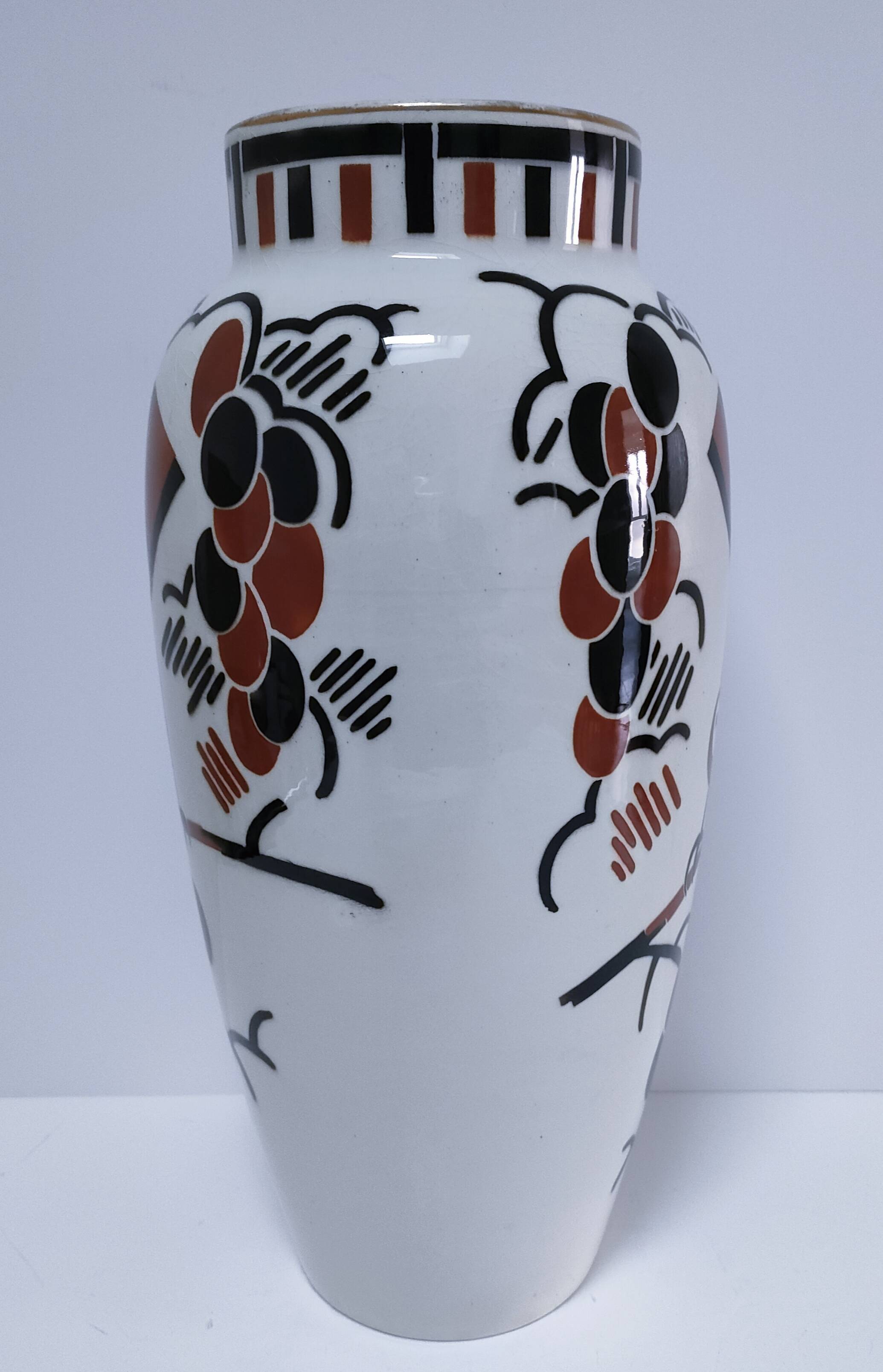 Vase Art déco Keller Guérin "Ceylan" décor oiseaux