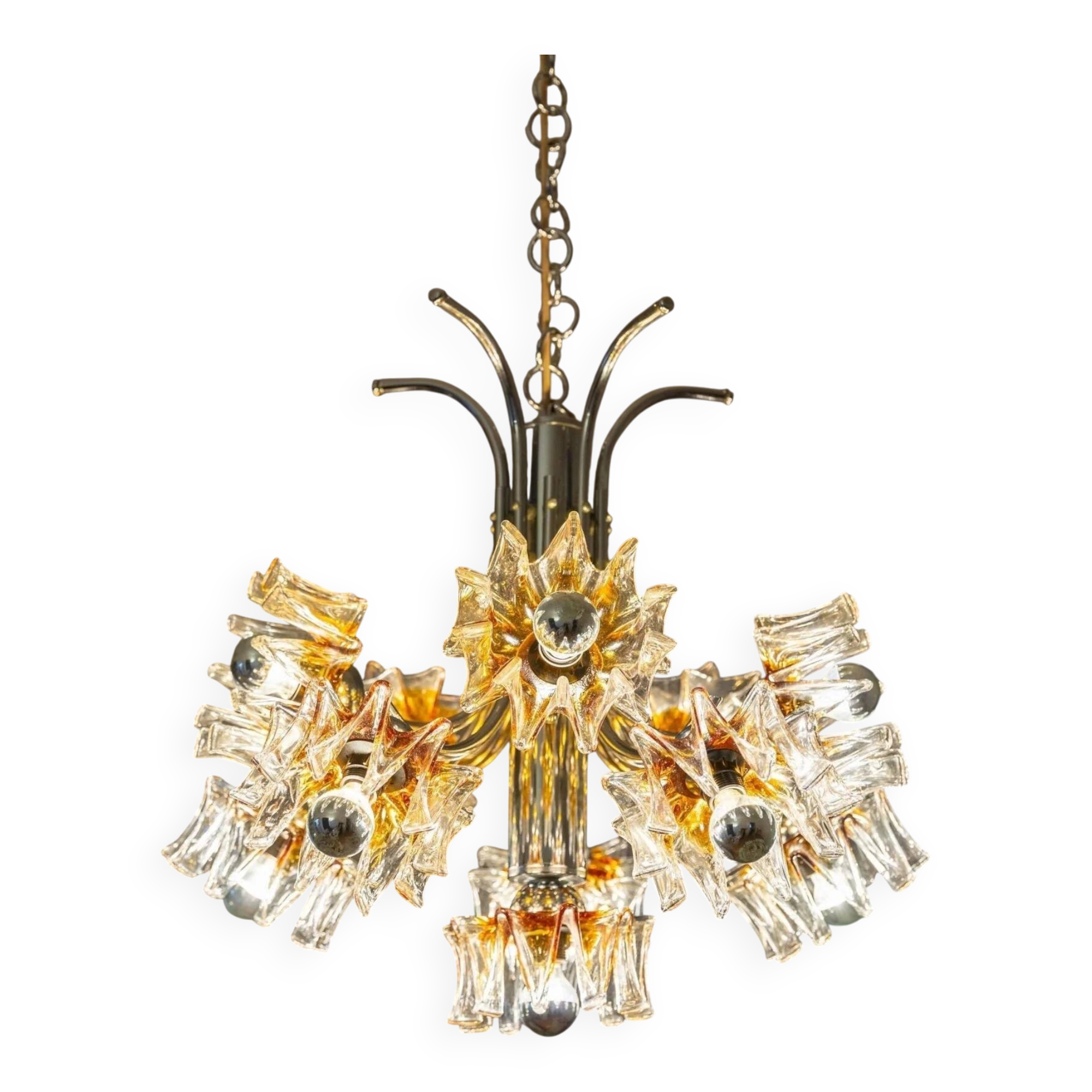 Chandelier Carlo Nason for Mazzega - Murano flower lampshade - Hollywood Regency - 1970s