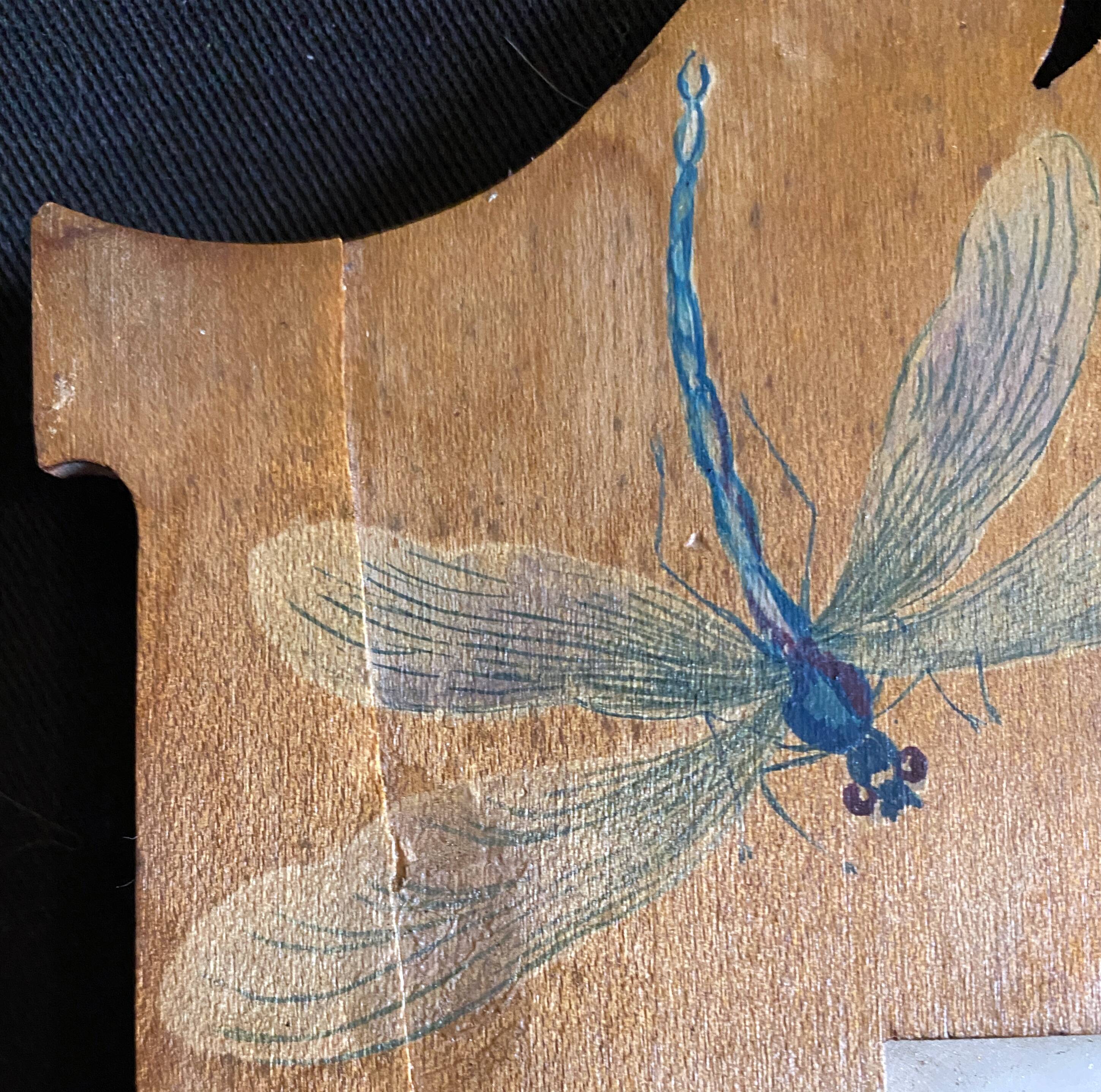 Pair of frames art nouveau circa 1900 dragonfly and flowers for restoration