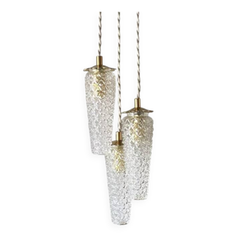 Suspension cascade 3 tulipes vintage