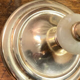 Pair of brass and stone candlesticks