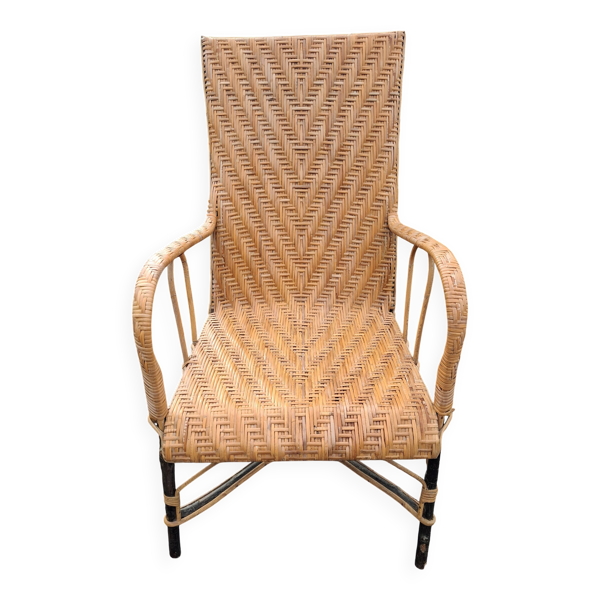 Fauteuil en rotin à haut dossier ancien