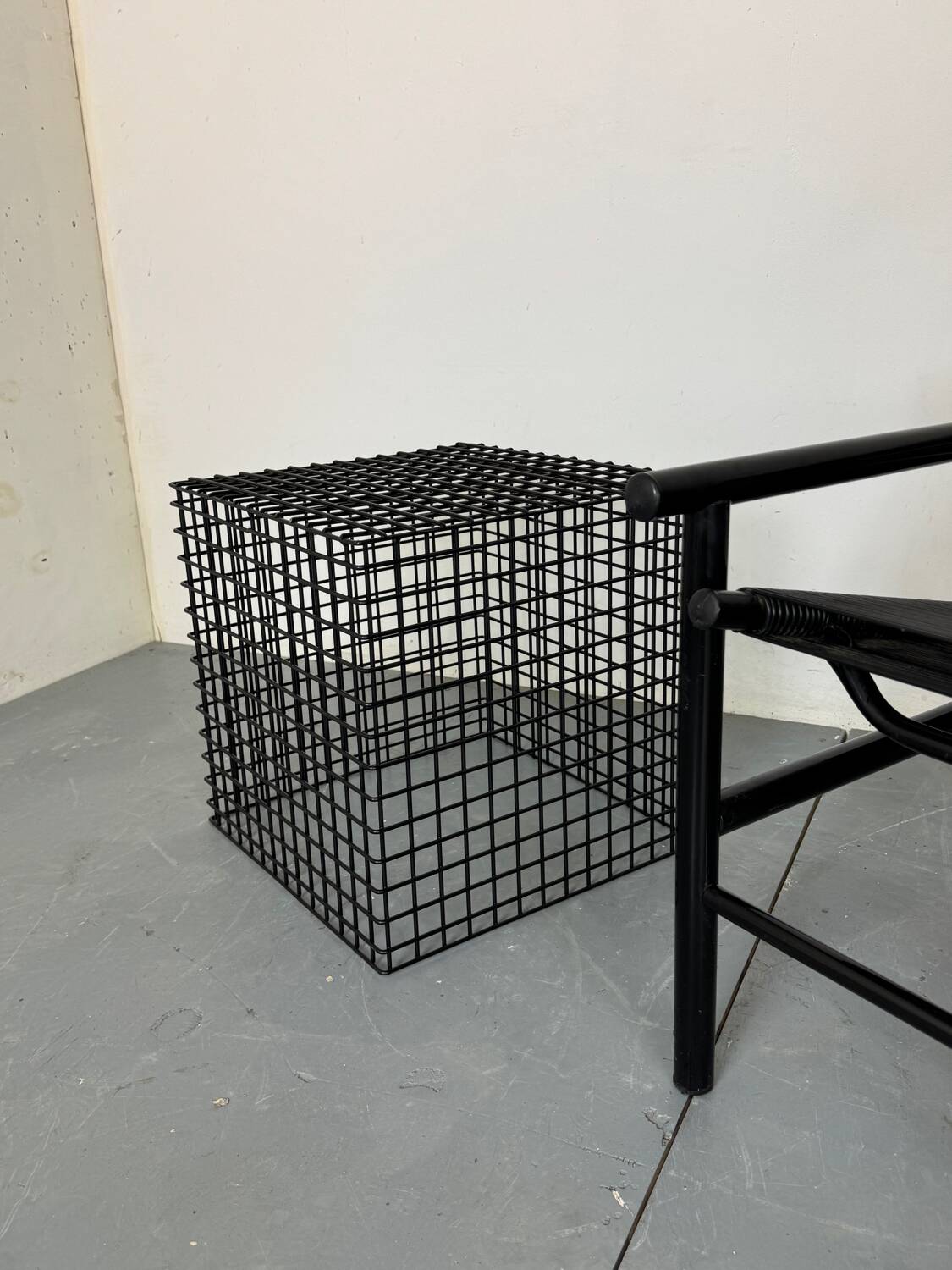 Modernist Steel Cubist Side Table, 1980s