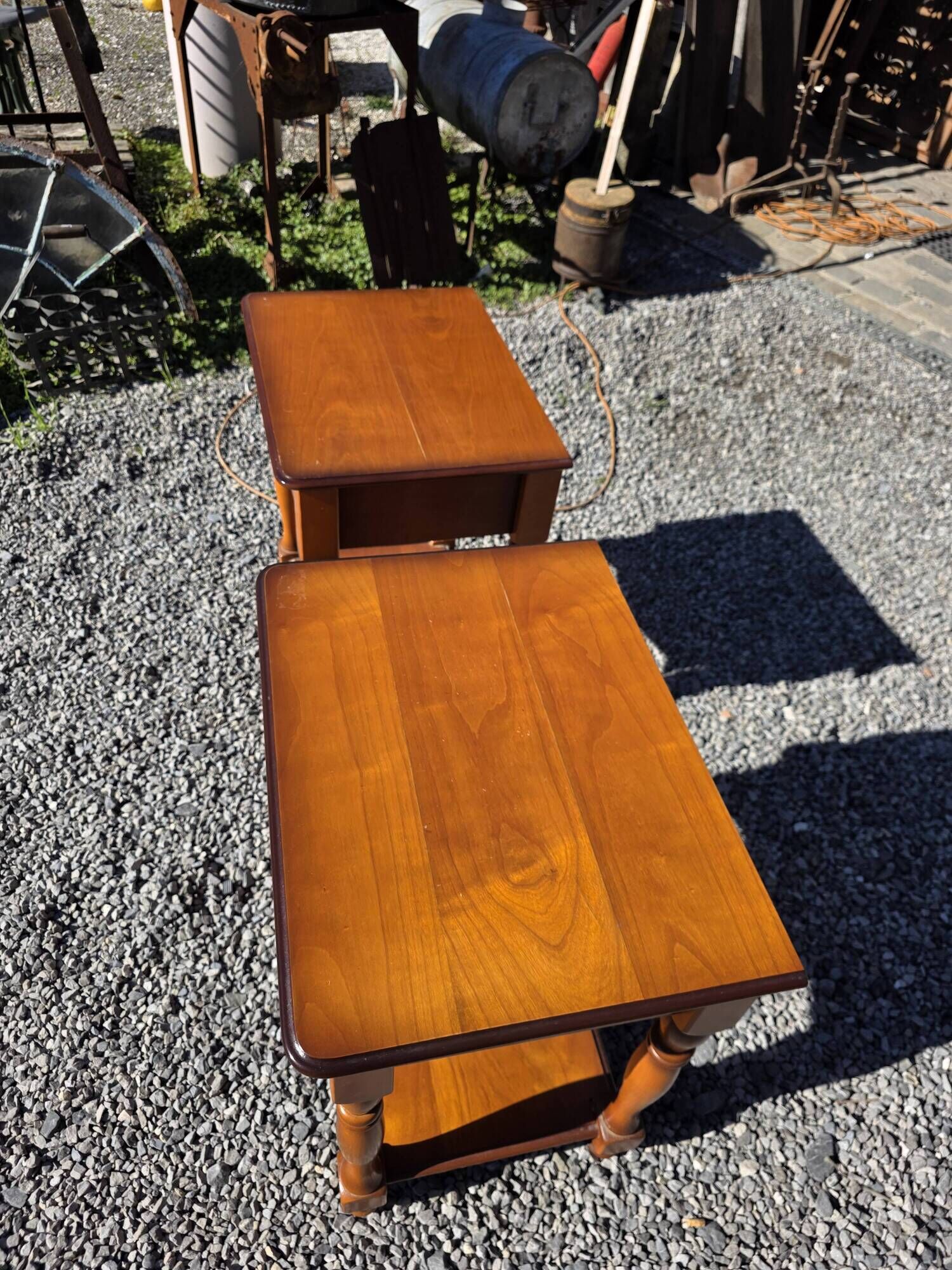 Pair of cherry wood bedside tables from the mid-20th century.