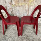 Pair of antique chairs stamp design henri massonnet red plastic 80's