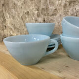 Set of 4 Duralex cups and 4 saucers – pastel blue opal glass (year