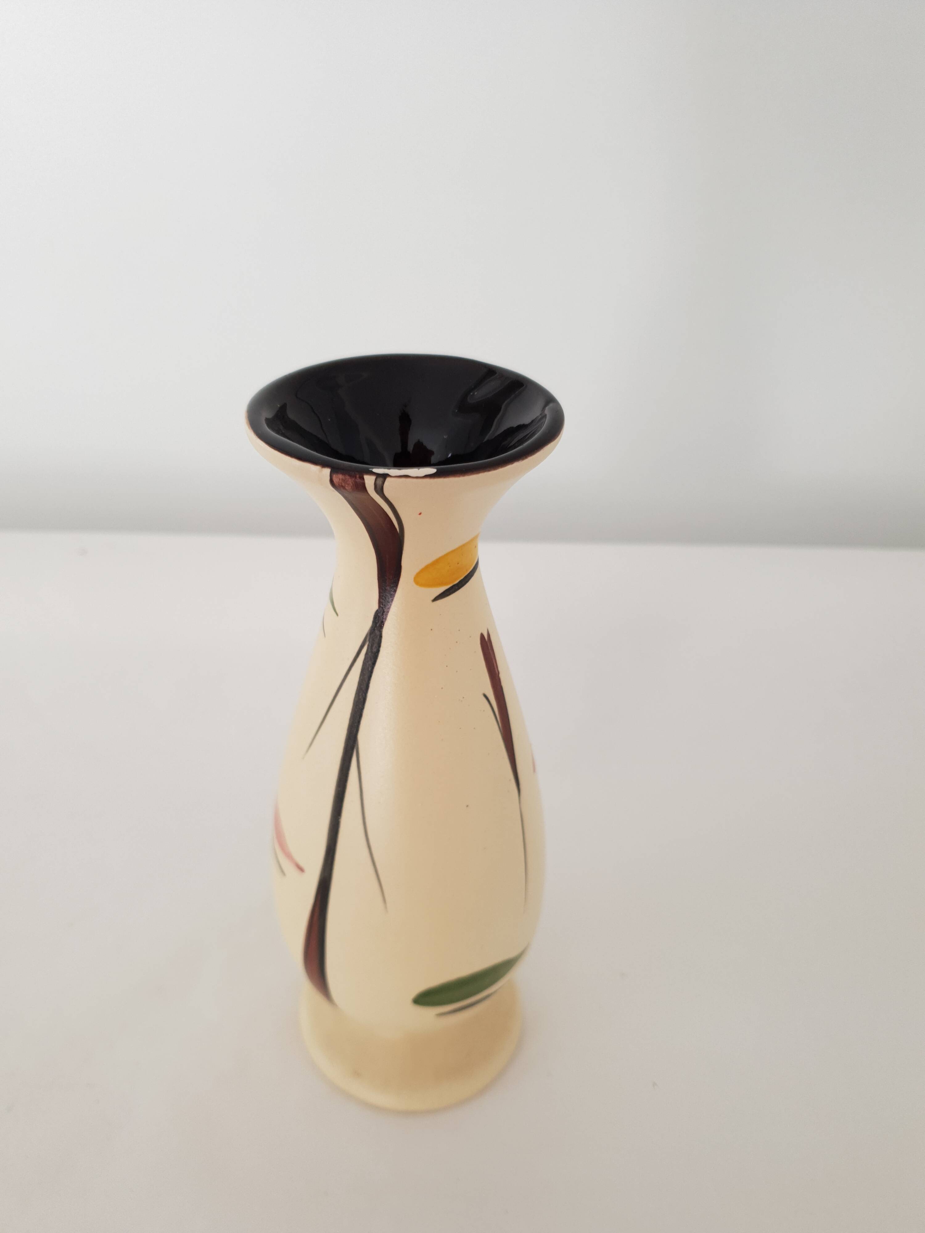 Ceramic vase with geometric shapes decoration signed Martine
