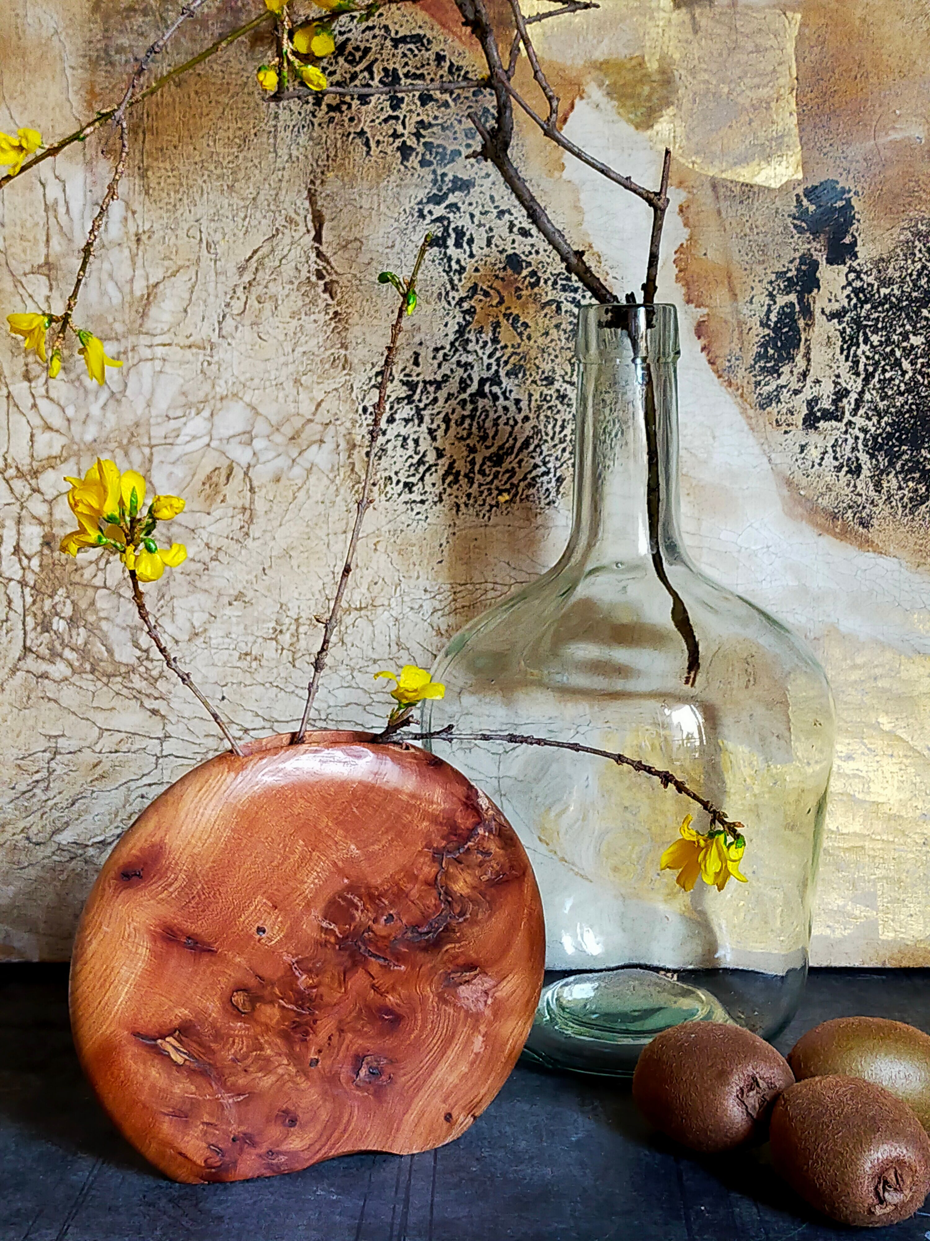 Solid wood vase vintage elm magnifying glass