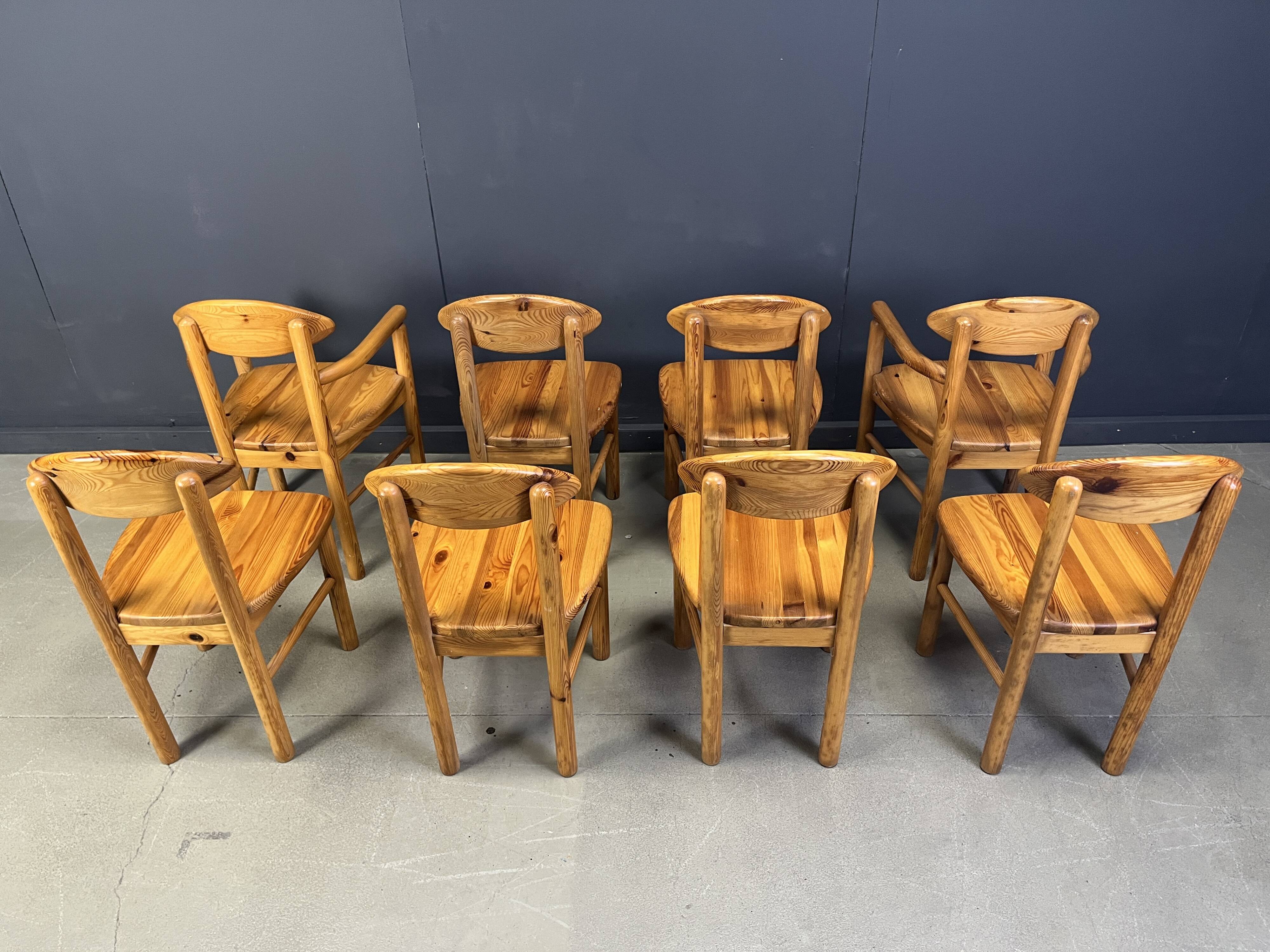 Vintage pine wood dining chairs - 1980s - set of 8