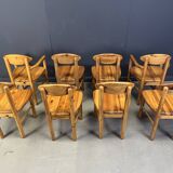 Vintage pine wood dining chairs - 1980s - set of 8