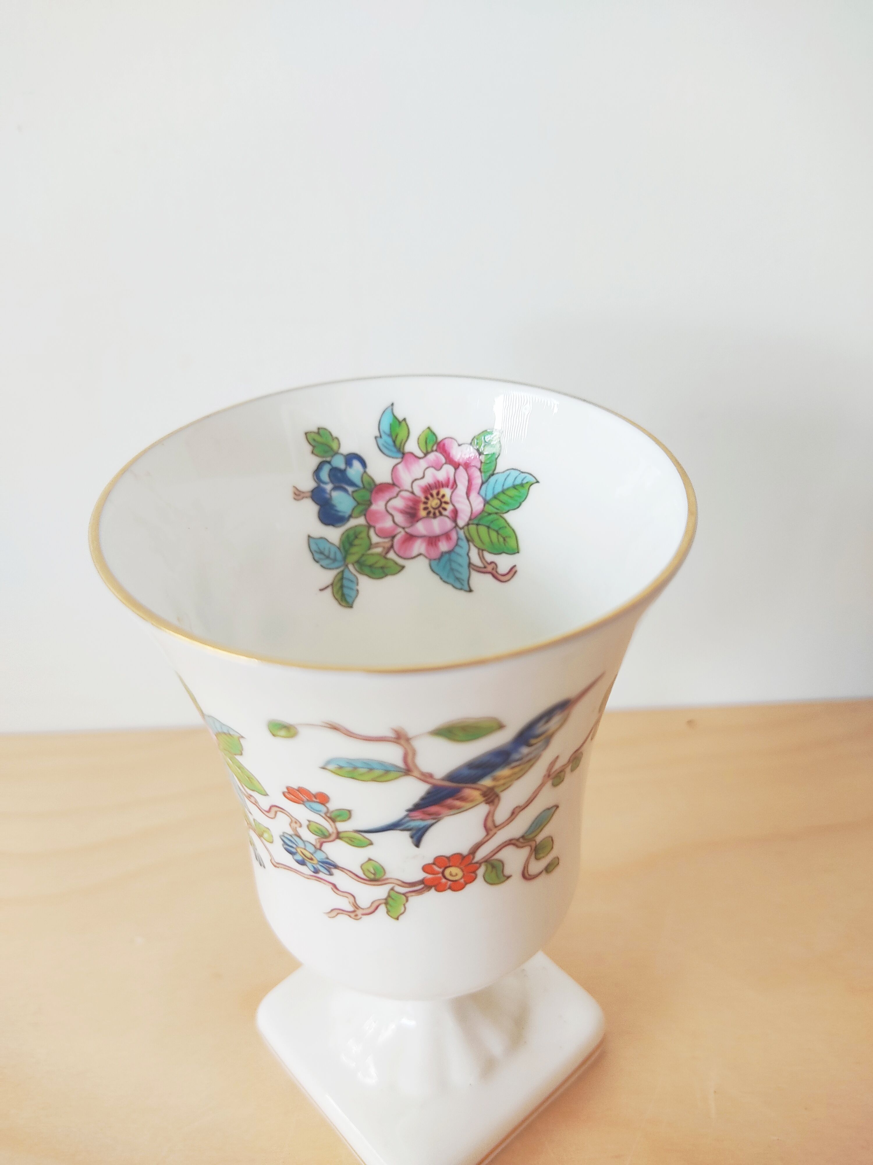 Aynsley porcelain vase bird décor and flowers