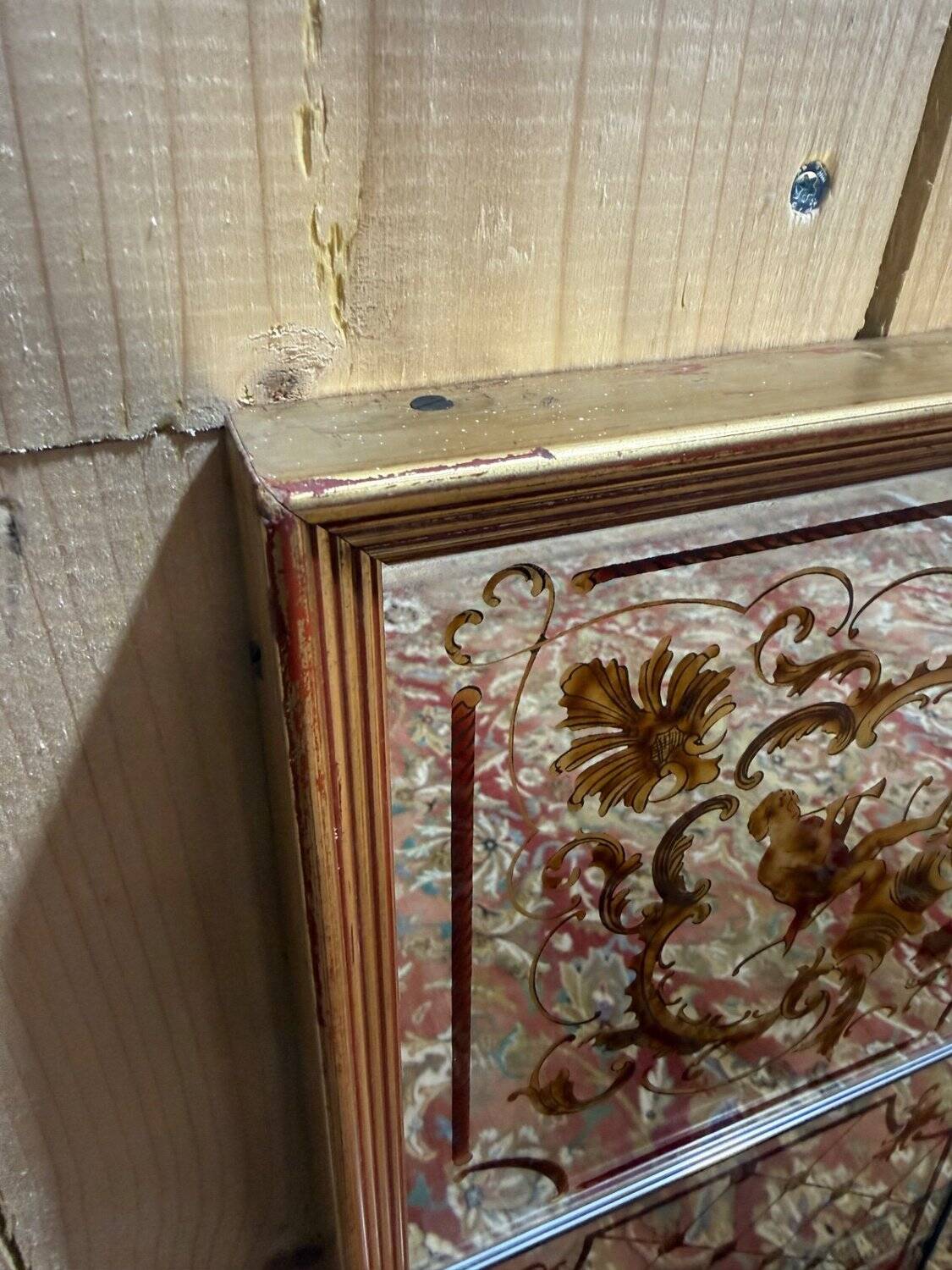 Art Nouveau bistro mirror in Venetian eglomisé glass