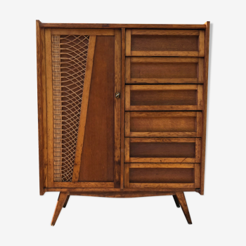 Wooden and rattan chest of drawers