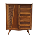 Wooden and rattan chest of drawers