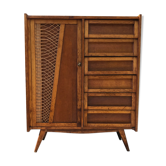 Wooden and rattan chest of drawers