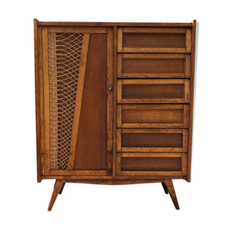 Wooden and rattan chest of drawers