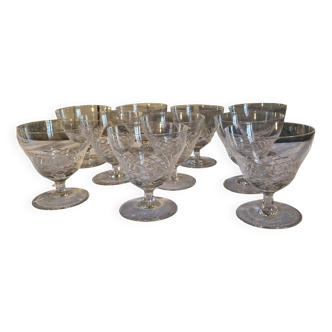 10 Cut Crystal Wine Glasses, Circa 1930