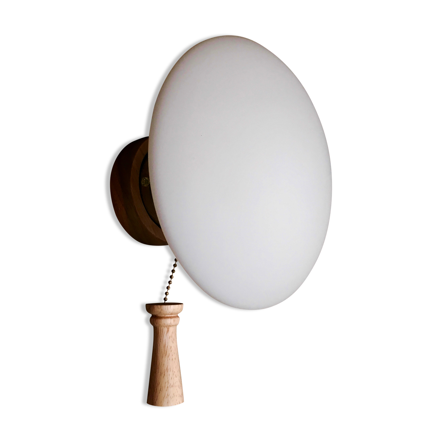 Wall light solid wood and Scandinavian opaline Design.