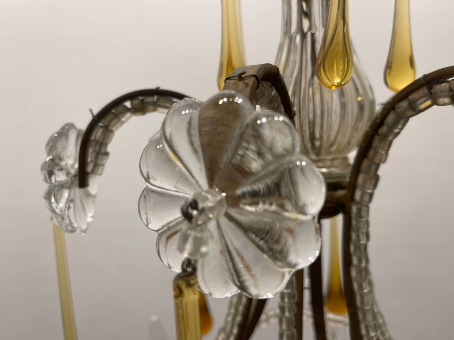 Crystal Beaded Murano Glass Drop Chandelier 1950’s