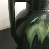 Carafe broc pitcher in green ceramic with metallic highlights