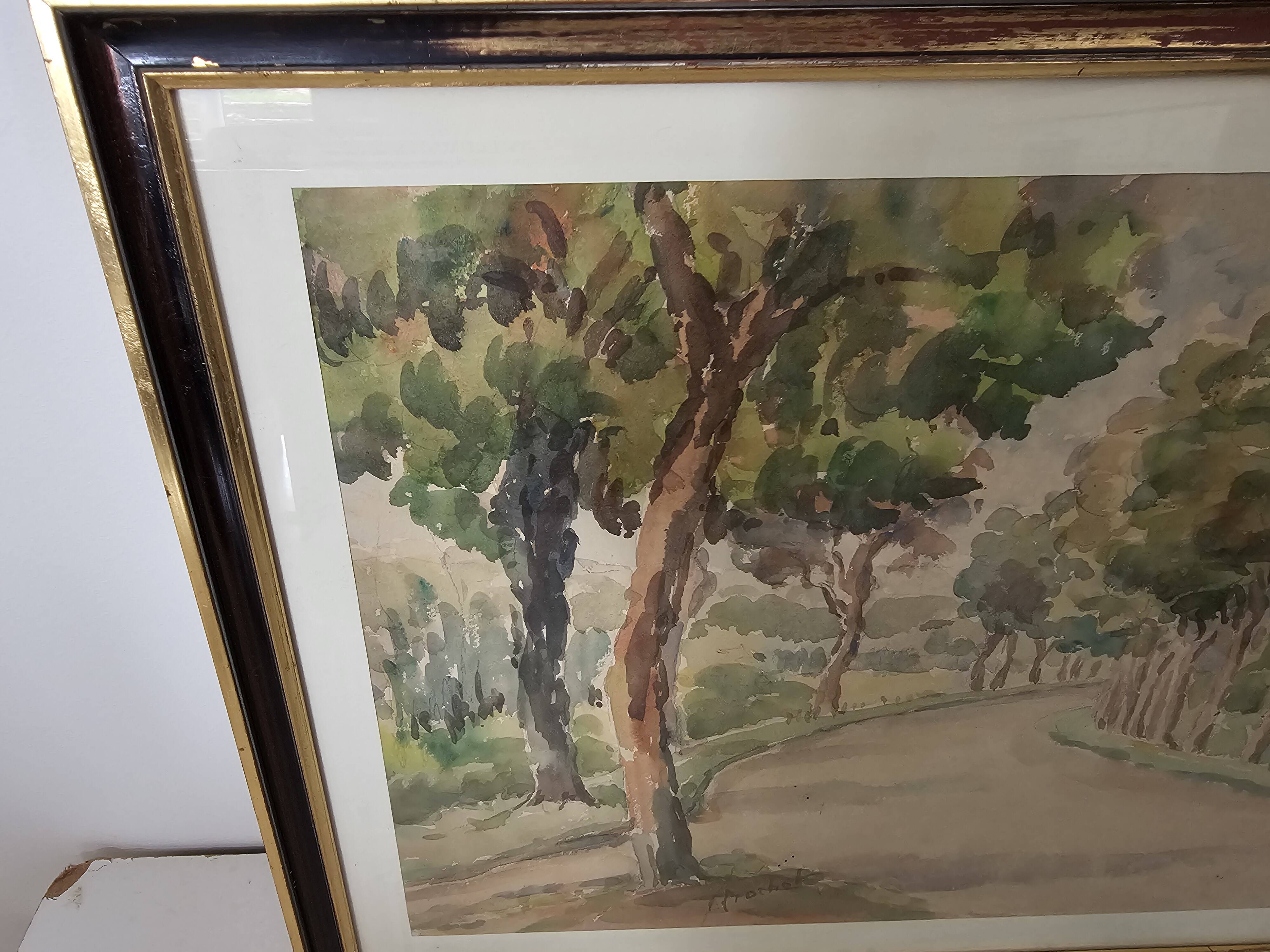 Painting - Watercolor Park Alleys signed Prochot