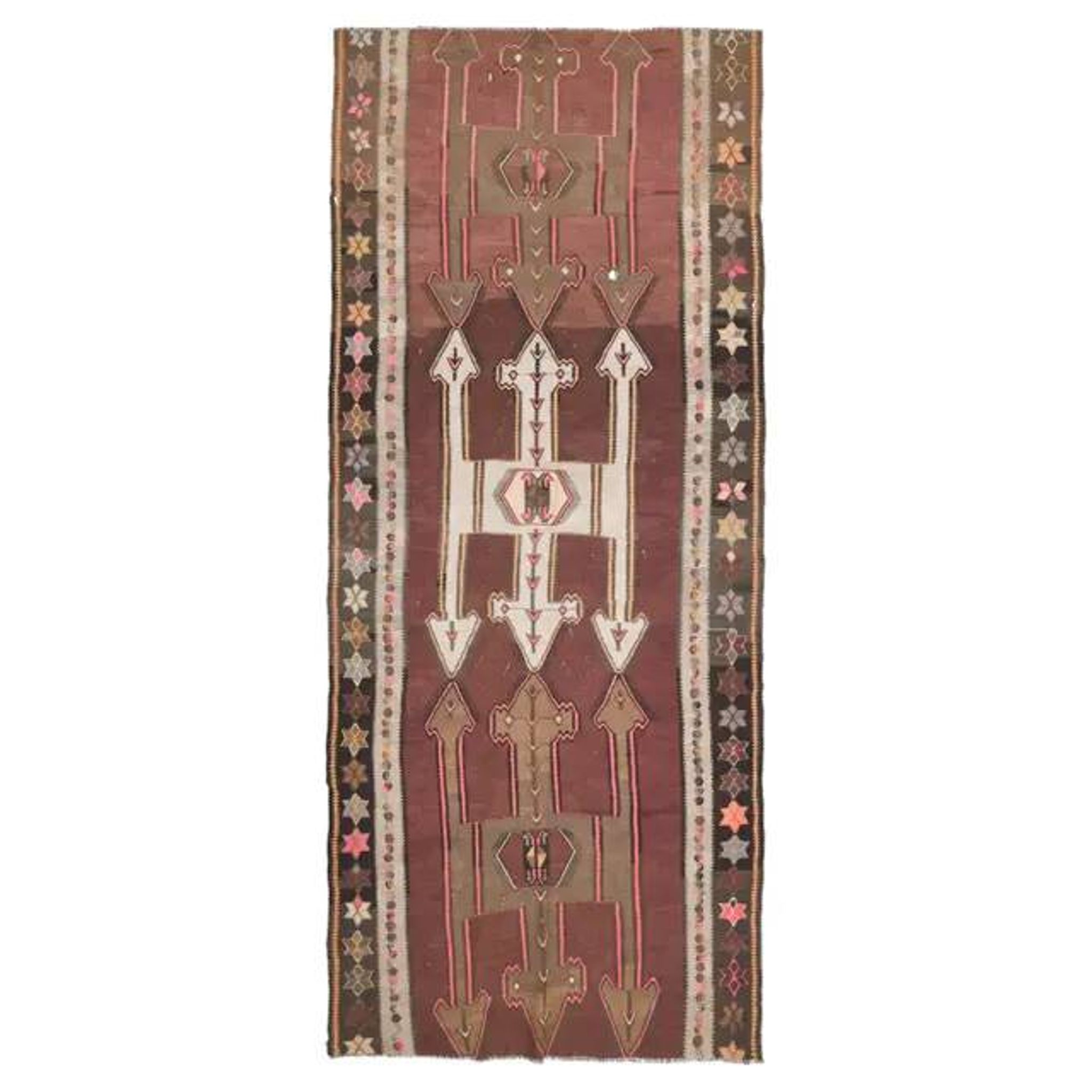 Vintage Turkish Oushak handmade wool cotton brown runner rug 168x395