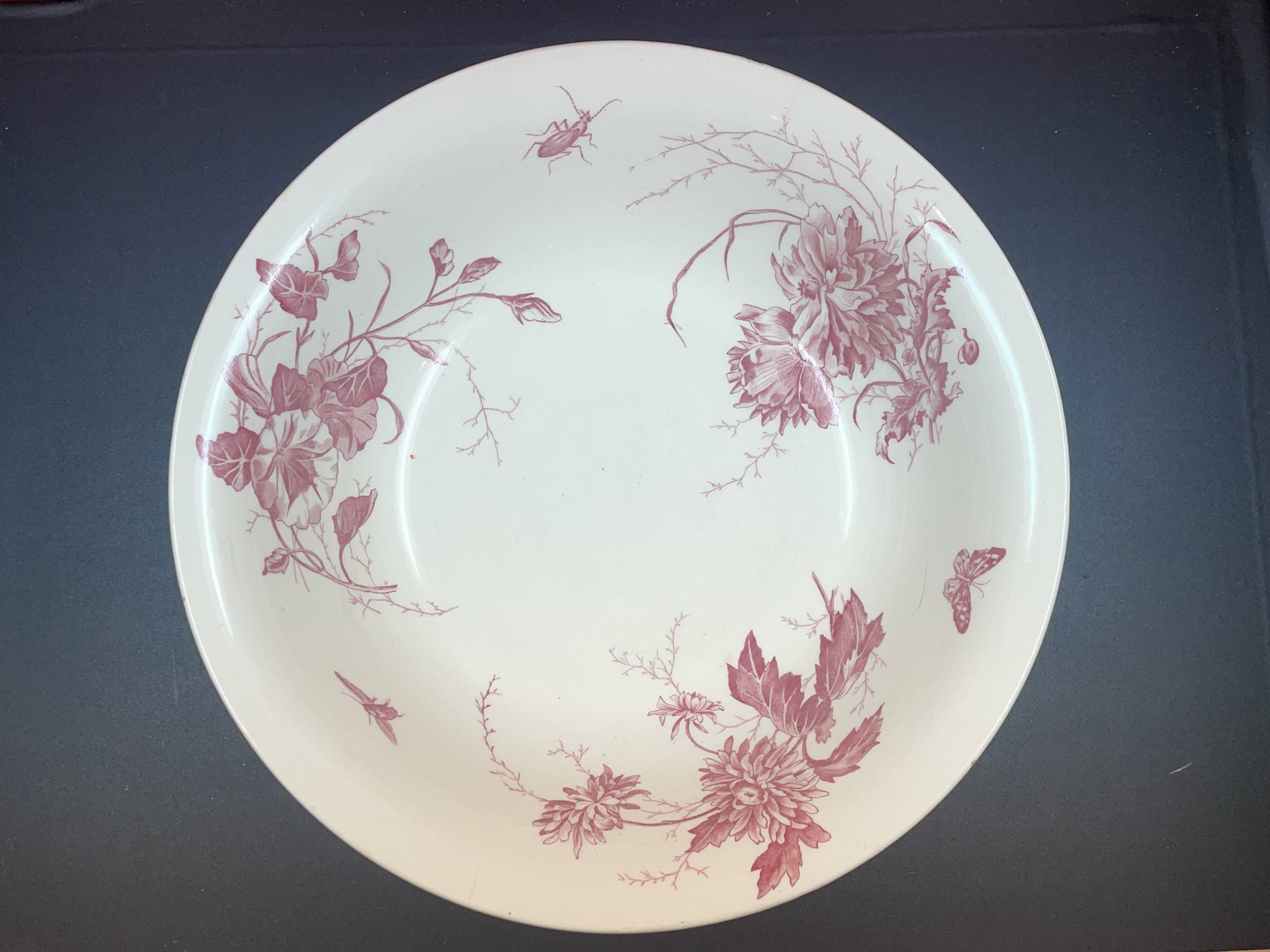 Broc toilet service and bowl in earthenware from gien "varied flowers & cactus