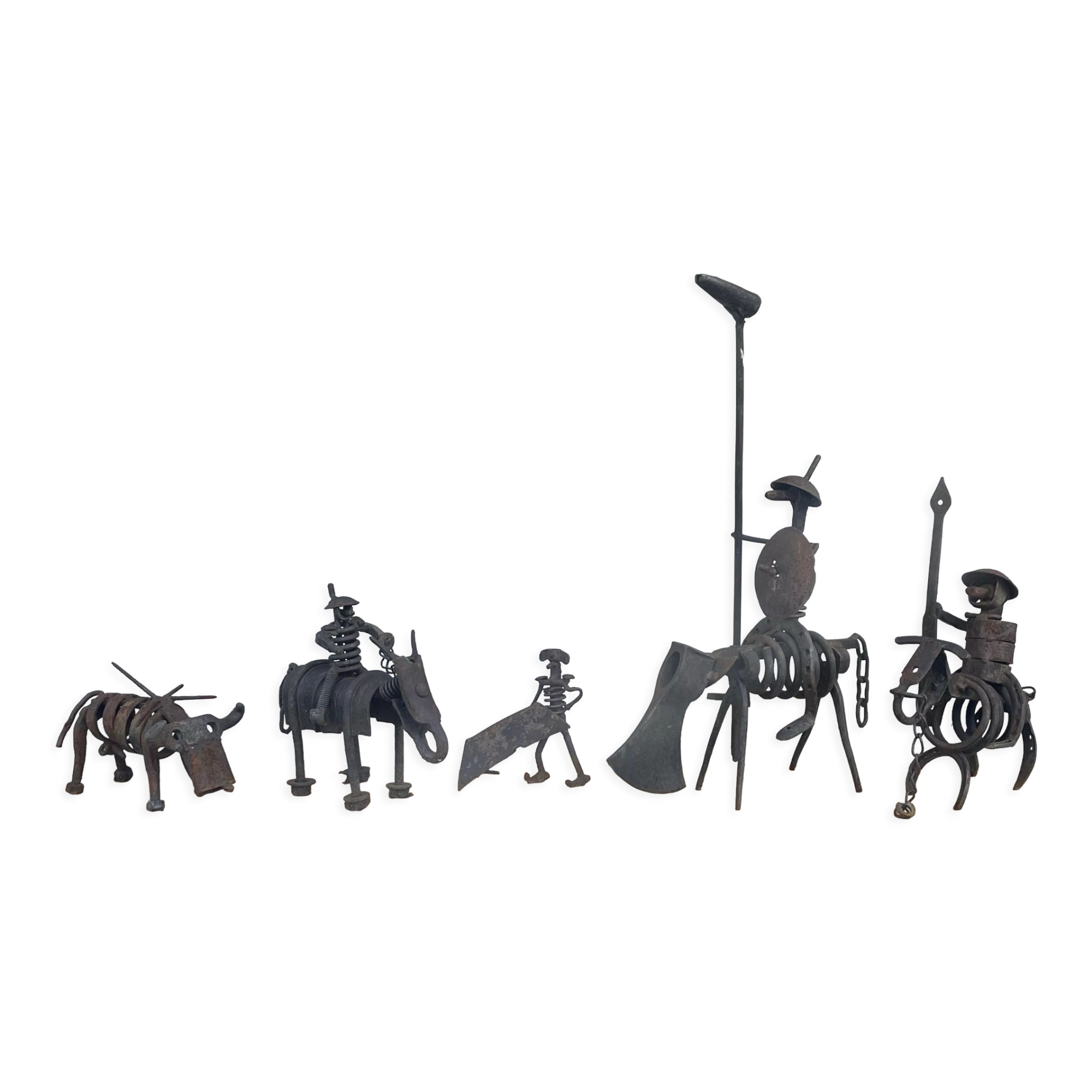 Vintage sculpture in recovered metal, La corrida and its actors