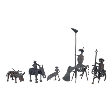 Vintage sculpture in recovered metal, La corrida and its actors