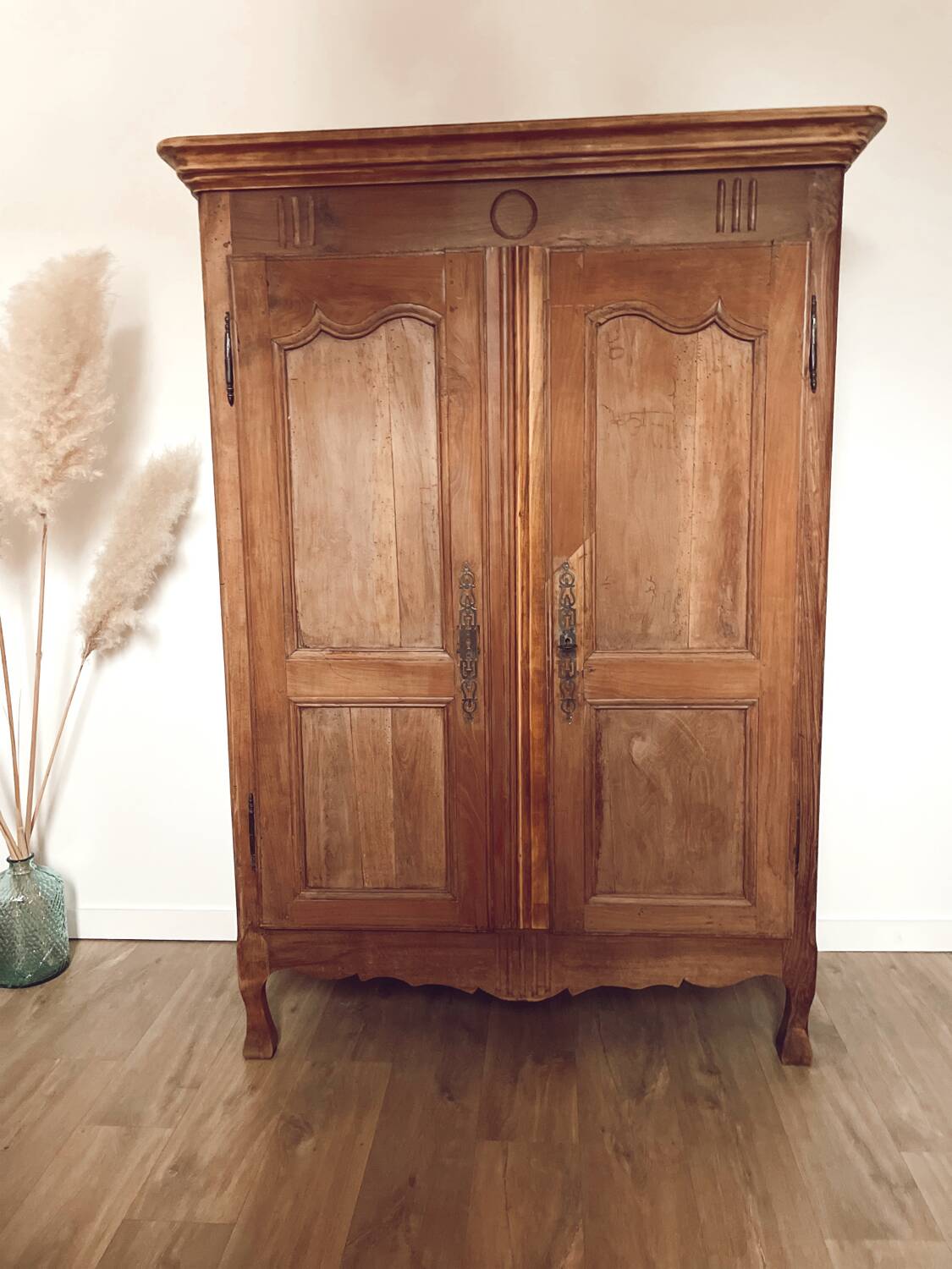 Vintage raw wood cabinet with patina