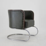 Bauhaus Tubular Armchair in Green Leather,  1930s, Restored