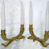 Paire de lampes bougeoirs en bronze et opaline années 40 50