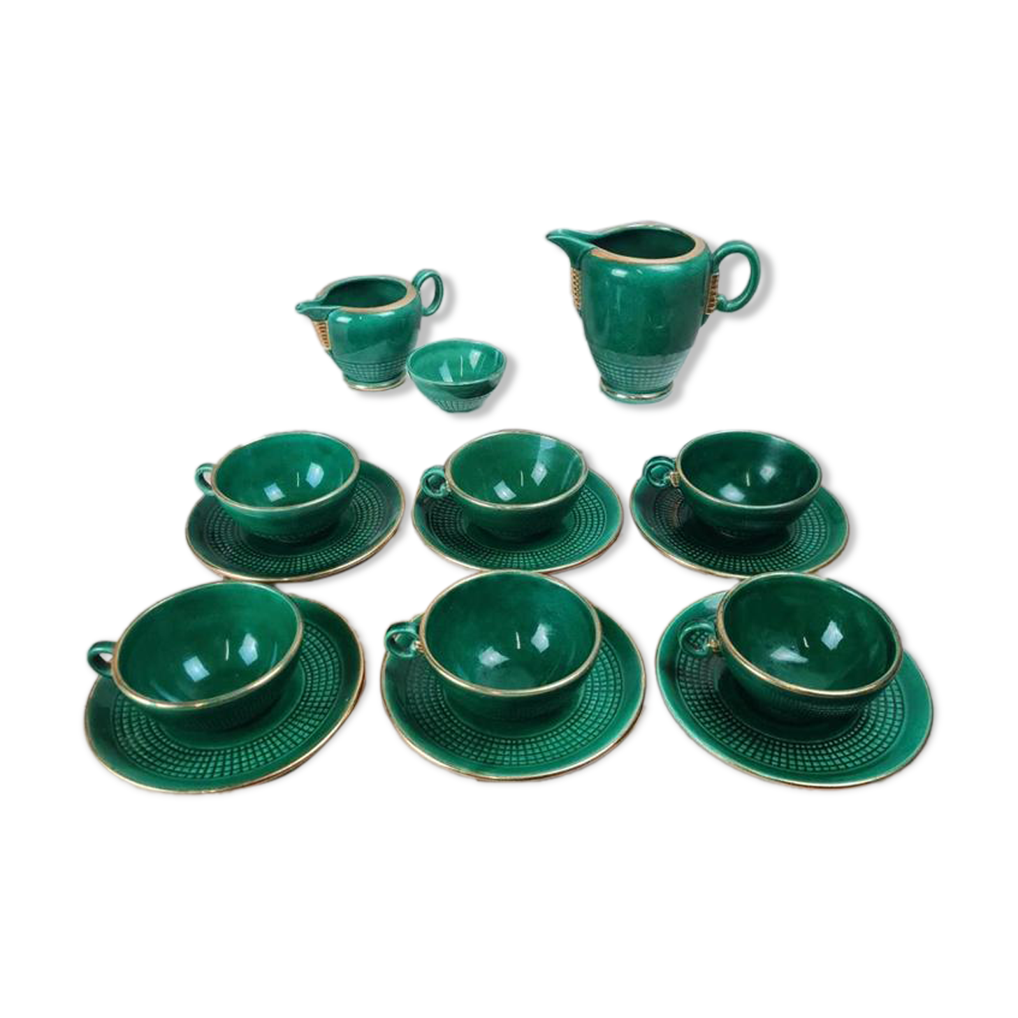 Coffee/tea service Saint-Clément model 4044 green enamelled gold – Art Deco