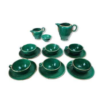 Service à café / thé Saint-Clément modèle 4044 vert émaillé doré – Art déco