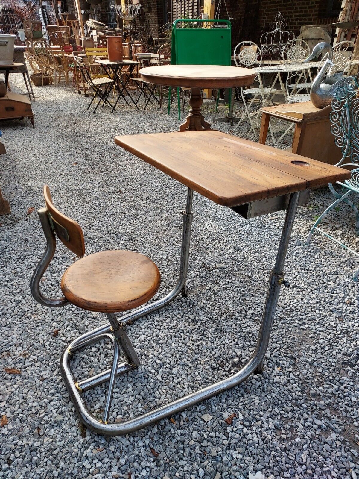 Vintage school desk in iron and wood