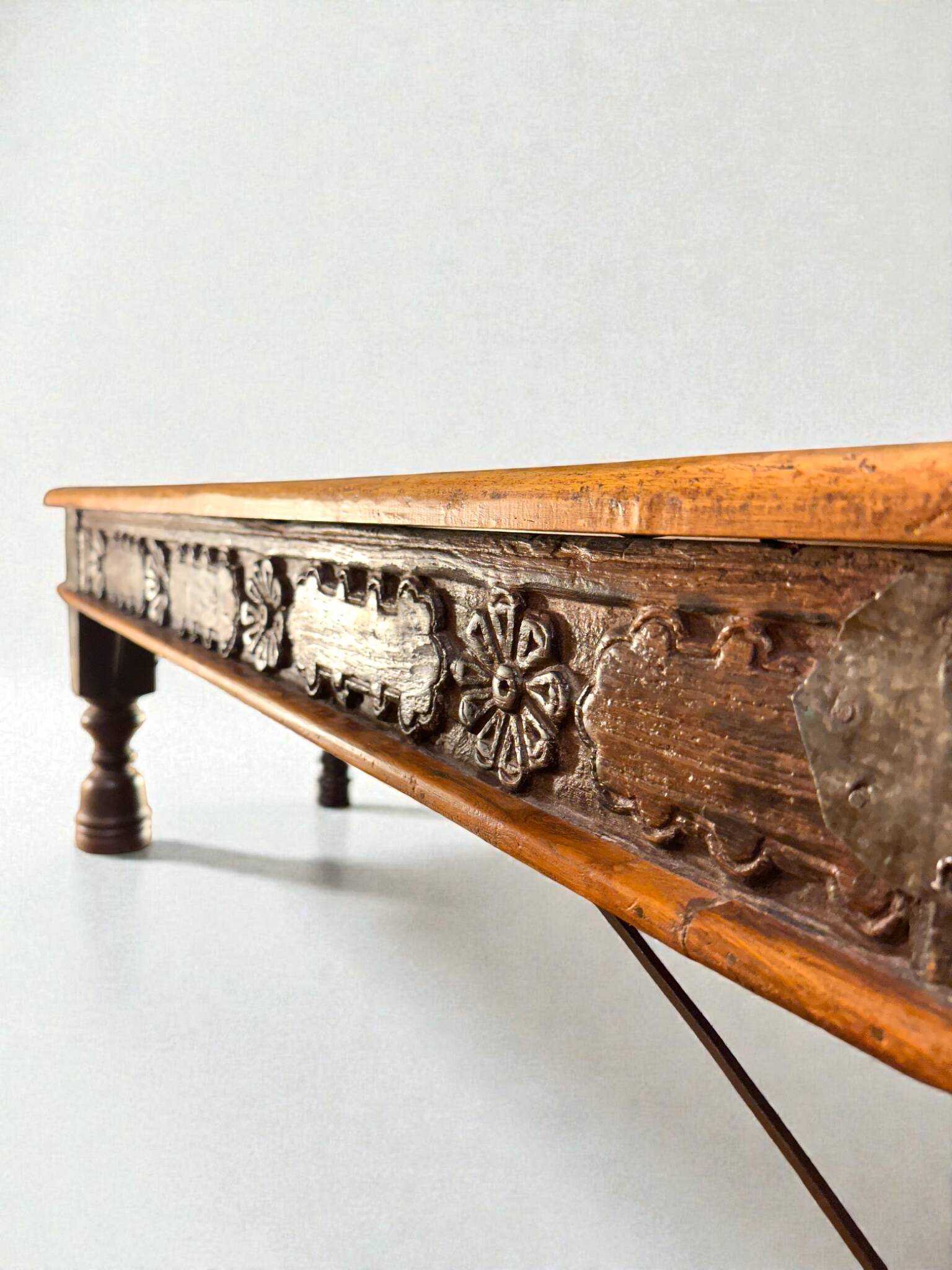 Large 19th-Century Indian Teak Low Table, Rajasthan