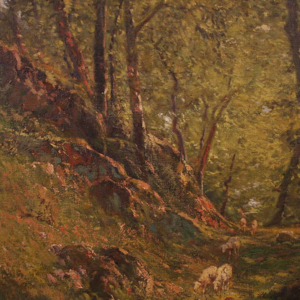 Italian landscape painting with sheep signed C. Bentivoglio