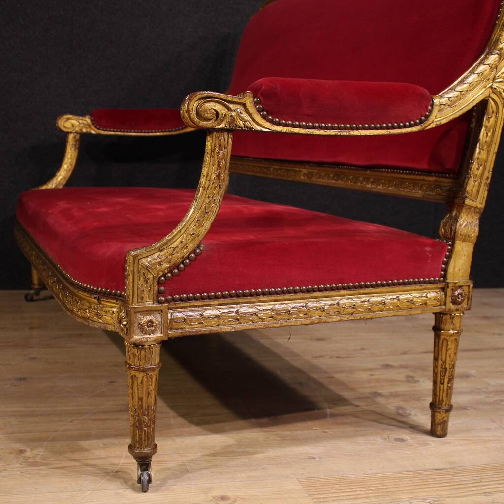 Antique French red velvet sofa from the 19th century