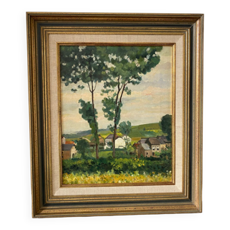 Signed village landscape