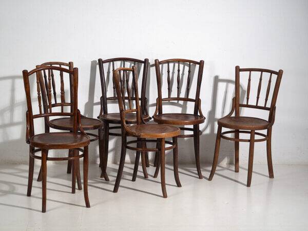 Antique Parisian café-style chairs (c. 1920). Set of 6, no. 3