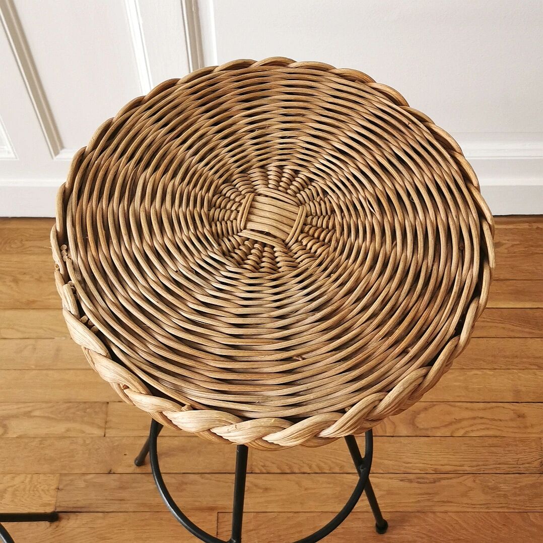 Bar and its 2 rattan stools, 1950