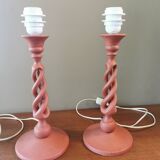 Pair of vintage twisted wood lamps